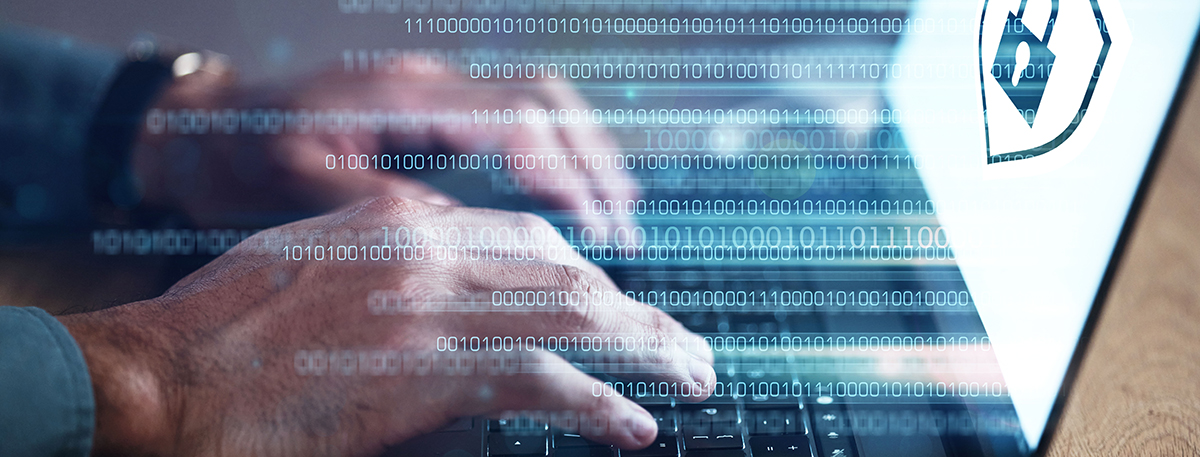 Security Man at laptop working with cybersecurity