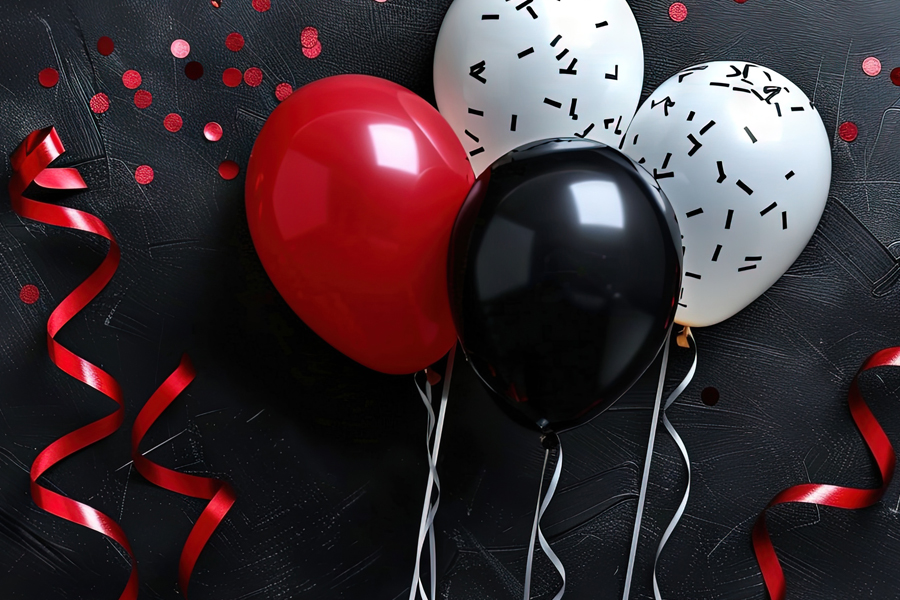 Balloons, streamers and confetti.