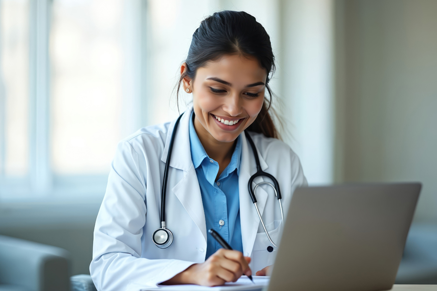 Medical resident using online journals.