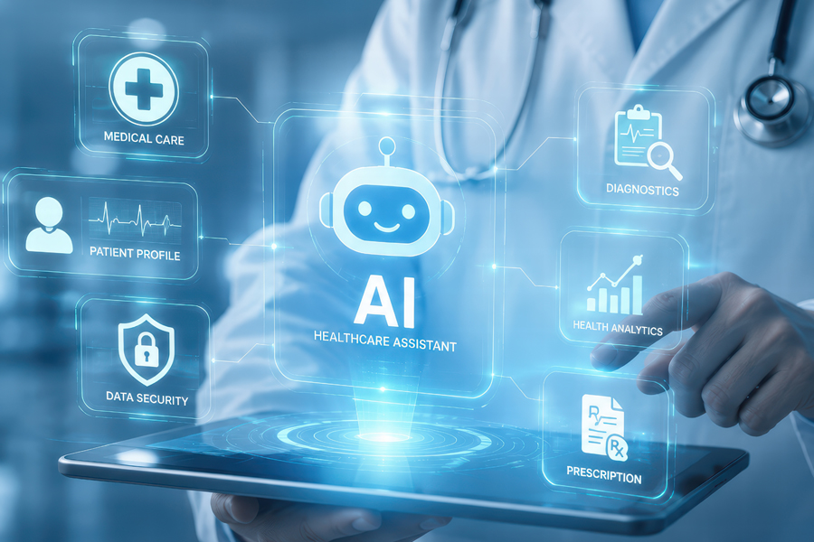 AI screen with a medical professional using the tools to aid with their tasks.