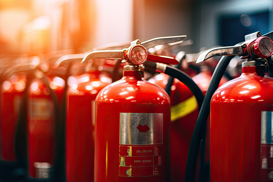 A grouping of fire extinguishers.